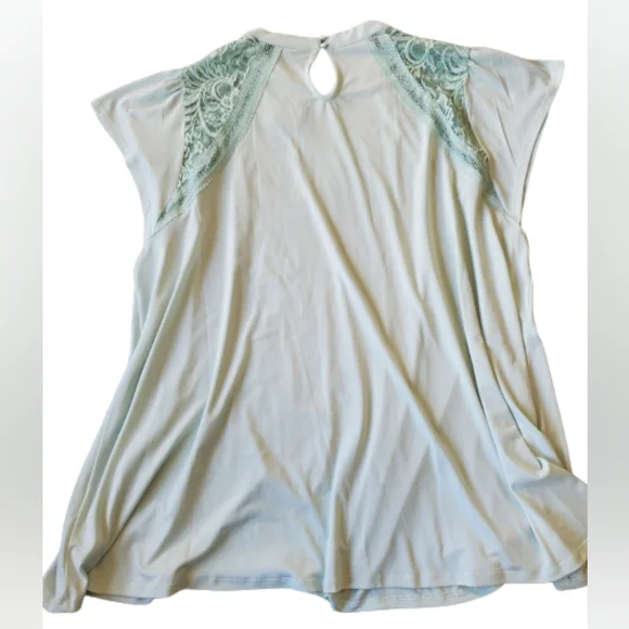 Torrid plus lace shoulders mock neck jersey knit top, 5X, mint blue/ aqua - Picture 8 of 13